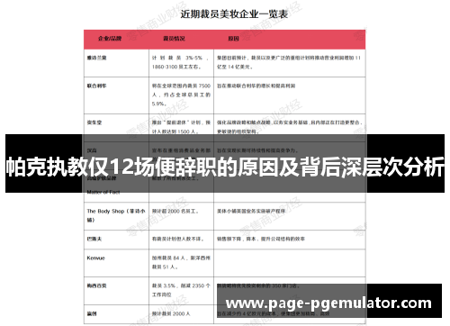 帕克执教仅12场便辞职的原因及背后深层次分析 帕克执教仅12场便辞职的原因及背后深层次分析